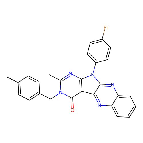 11-(4-bromophenyl)-2-methyl-3-(4-methylbenzyl)-3H-pyrimido[5',4':4,5]pyrrolo[2,3-b]quinoxalin-4(11H)-one structure