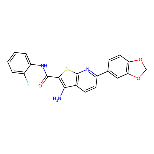 3-amino-6-(1,3-benzodioxol-5-yl)-N-(2-fluorophenyl)thieno[2,3-b]pyridine-2-carboxamide structure