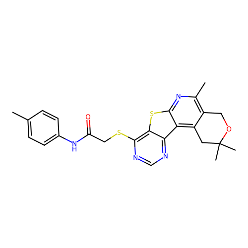 N-(4-methylphenyl)-2-[(2,2,5-trimethyl-1,4-dihydro-2H-pyrano[4'',3'':4',5']pyrido[3',2':4,5]thieno[3,2-d]pyrimidin-8-yl)sulfanyl]acetamide structure