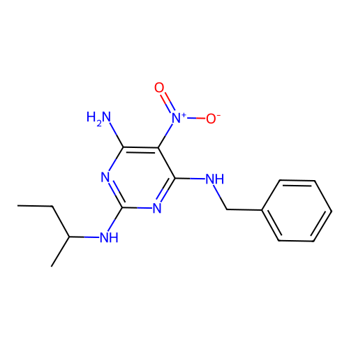 4-N-benzyl-2-N-butan-2-yl-5-nitropyrimidine-2,4,6-triamine structure