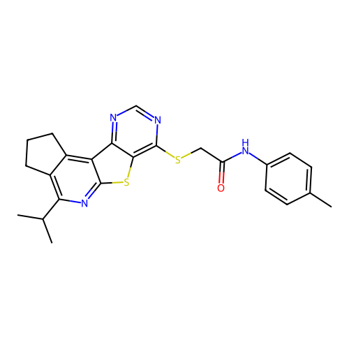 2-((4-isopropyl-2,3-dihydro-1H-cyclopenta[4',5']pyrido[3',2':4,5]thieno[3,2-d]pyrimidin-7-yl)thio)-N-(p-tolyl)acetamide structure