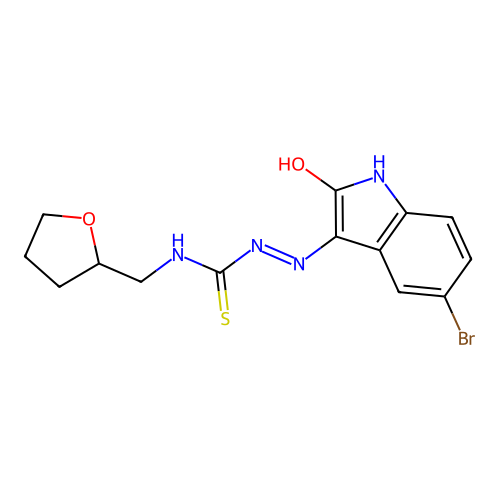 1-[(5-Bromo-2-oxoindol-3-yl)amino]-3-(oxolan-2-ylmethyl)thiourea structure
