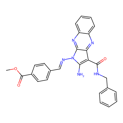 (E)-methyl 4-(((2-amino-3-(benzylcarbamoyl)-1H-pyrrolo[2,3-b]quinoxalin-1-yl)imino)methyl)benzoate structure