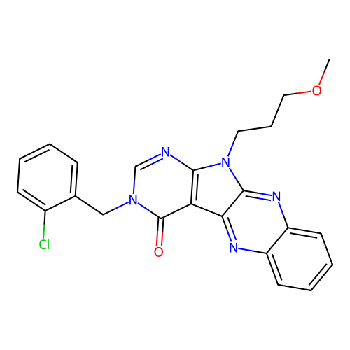 3-(2-chlorobenzyl)-11-(3-methoxypropyl)-3H-pyrimido[5',4':4,5]pyrrolo[2,3-b]quinoxalin-4(11H)-one structure