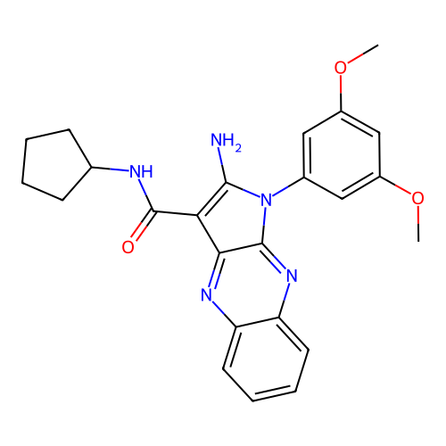 2-amino-N-cyclopentyl-1-(3,5-dimethoxyphenyl)-1H-pyrrolo[2,3-b]quinoxaline-3-carboxamide structure