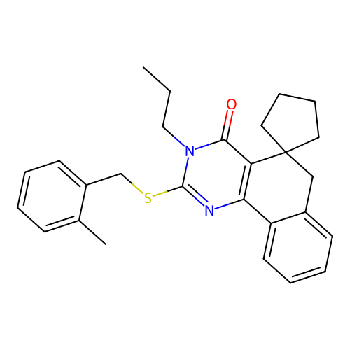 2-((2-methylbenzyl)thio)-3-propyl-3H-spiro[benzo[h]quinazoline-5,1'-cyclopentan]-4(6H)-one structure
