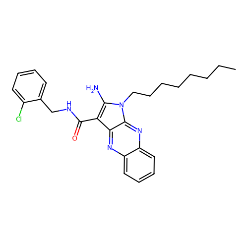 2-amino-N-(2-chlorobenzyl)-1-octyl-1H-pyrrolo[2,3-b]quinoxaline-3-carboxamide structure
