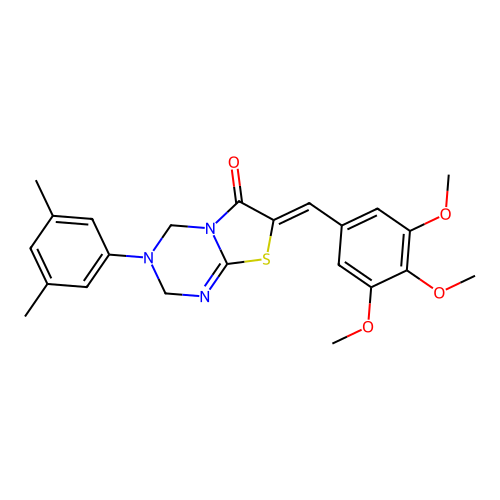 (Z)-3-(3,5-dimethylphenyl)-7-(3,4,5-trimethoxybenzylidene)-3,4-dihydro-2H-thiazolo[3,2-a][1,3,5]triazin-6(7H)-one structure