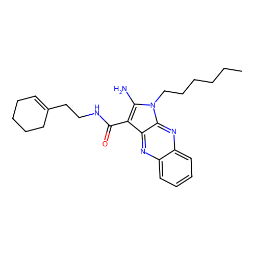 2-amino-N-[2-(cyclohexen-1-yl)ethyl]-1-hexylpyrrolo[3,2-b]quinoxaline-3-carboxamide structure