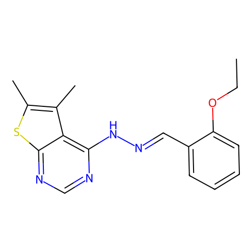 4-[(2E)-2-(2-ethoxybenzylidene)hydrazinyl]-5,6-dimethylthieno[2,3-d]pyrimidine structure