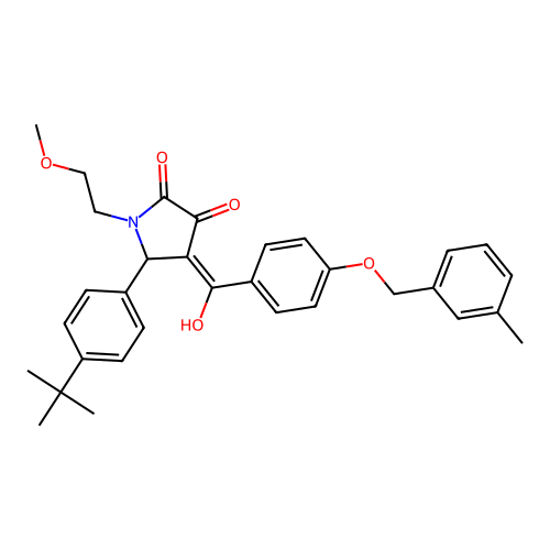 (4E)-5-(4-tert-butylphenyl)-4-(hydroxy{4-[(3-methylbenzyl)oxy]phenyl}methylidene)-1-(2-methoxyethyl)pyrrolidine-2,3-dione structure