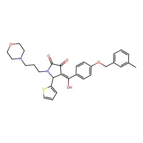 (4E)-4-(hydroxy{4-[(3-methylbenzyl)oxy]phenyl}methylidene)-1-[3-(morpholin-4-yl)propyl]-5-(thiophen-2-yl)pyrrolidine-2,3-dione structure