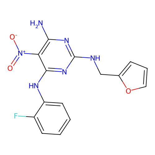 {6-Amino-2-[(2-furylmethyl)amino]-5-nitropyrimidin-4-yl}(2-fluorophenyl)amine structure