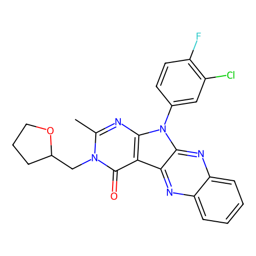 11-(3-chloro-4-fluorophenyl)-2-methyl-3-((tetrahydrofuran-2-yl)methyl)-3H-pyrimido[5',4':4,5]pyrrolo[2,3-b]quinoxalin-4(11H)-one structure
