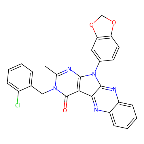 11-(1,3-benzodioxol-5-yl)-3-(2-chlorobenzyl)-2-methyl-3,11-dihydro-4H-pyrimido[5',4':4,5]pyrrolo[2,3-b]quinoxalin-4-one structure