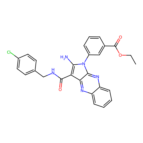 ethyl 3-(2-amino-3-((4-chlorobenzyl)carbamoyl)-1H-pyrrolo[2,3-b]quinoxalin-1-yl)benzoate structure