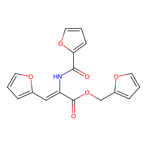 furan-2-ylmethyl (2Z)-3-(furan-2-yl)-2-[(furan-2-ylcarbonyl)amino]prop-2-enoate structure