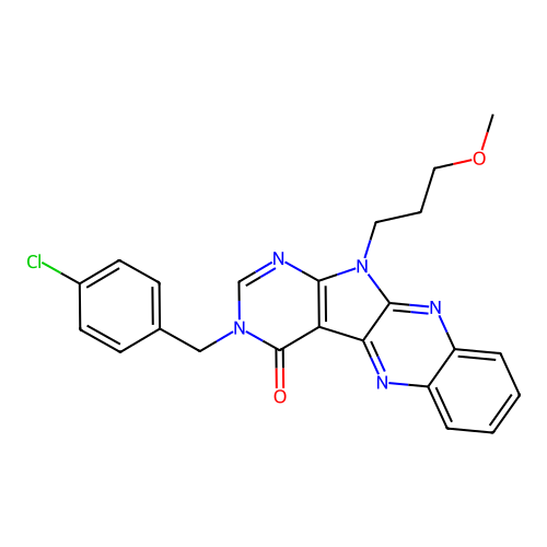 3-(4-chlorobenzyl)-11-(3-methoxypropyl)-3,11-dihydro-4H-pyrimido[5',4':4,5]pyrrolo[2,3-b]quinoxalin-4-one structure