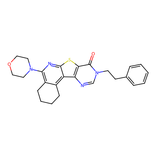 5-morpholino-9-phenethyl-1,2,3,4-tetrahydropyrimido[4',5':4,5]thieno[2,3-c]isoquinolin-8(9H)-one structure