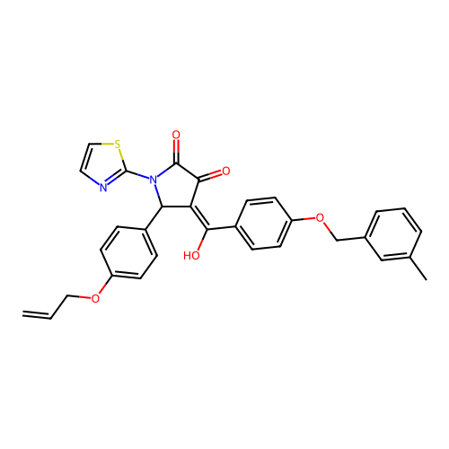 (4E)-4-(hydroxy{4-[(3-methylbenzyl)oxy]phenyl}methylidene)-5-[4-(prop-2-en-1-yloxy)phenyl]-1-(1,3-thiazol-2-yl)pyrrolidine-2,3-dione structure