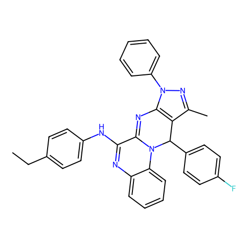 N-(4-ethylphenyl)-11-(4-fluorophenyl)-10-methyl-8-phenyl-8,11-dihydropyrazolo[3',4':4,5]pyrimido[1,2-a]quinoxalin-6-amine structure