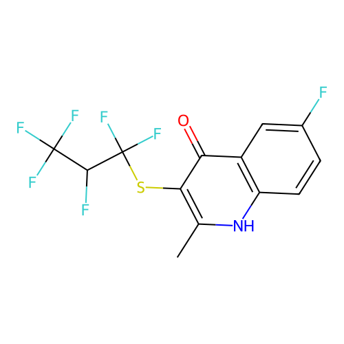 6-fluoro-3-(1,1,2,3,3,3-hexafluoropropylsulfanyl)-2-methyl-1H-quinolin-4-one structure