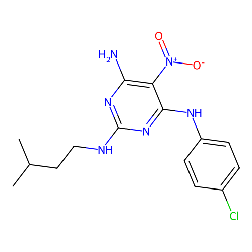 {6-Amino-2-[(3-methylbutyl)amino]-5-nitropyrimidin-4-yl}(4-chlorophenyl)amine structure