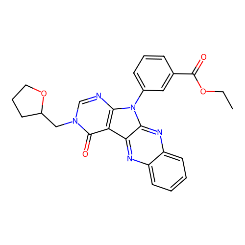 ethyl 3-(4-oxo-3-((tetrahydrofuran-2-yl)methyl)-3H-pyrimido[5',4':4,5]pyrrolo[2,3-b]quinoxalin-11(4H)-yl)benzoate structure