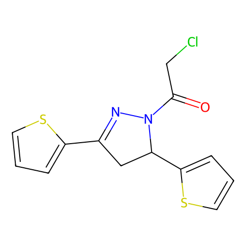 1-(3,5-bis(thiophen-2-yl)-4,5-dihydro-1H-pyrazol-1-yl)-2-chloroethan-1-one structure