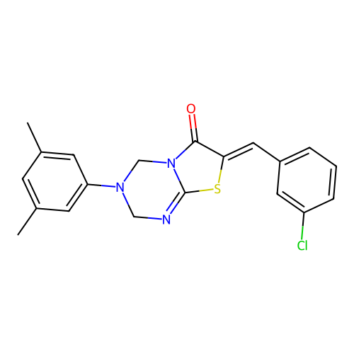 (7Z)-7-(3-chlorobenzylidene)-3-(3,5-dimethylphenyl)-3,4-dihydro-2H-[1,3]thiazolo[3,2-a][1,3,5]triazin-6(7H)-one structure