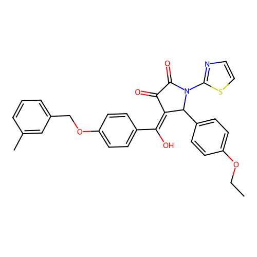 (4E)-5-(4-ethoxyphenyl)-4-(hydroxy{4-[(3-methylbenzyl)oxy]phenyl}methylidene)-1-(1,3-thiazol-2-yl)pyrrolidine-2,3-dione structure