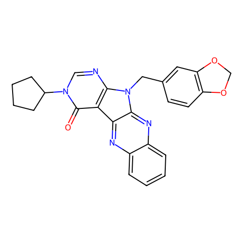 11-(1,3-benzodioxol-5-ylmethyl)-3-cyclopentyl-3,11-dihydro-4H-pyrimido[5',4':4,5]pyrrolo[2,3-b]quinoxalin-4-one structure