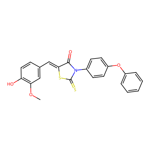 (Z)-5-(4-hydroxy-3-methoxybenzylidene)-3-(4-phenoxyphenyl)-2-thioxothiazolidin-4-one structure