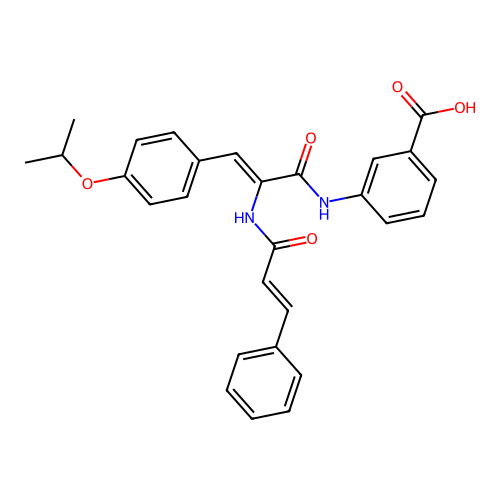 3-((Z)-2-cinnamamido-3-(4-isopropoxyphenyl)acrylamido)benzoic acid structure