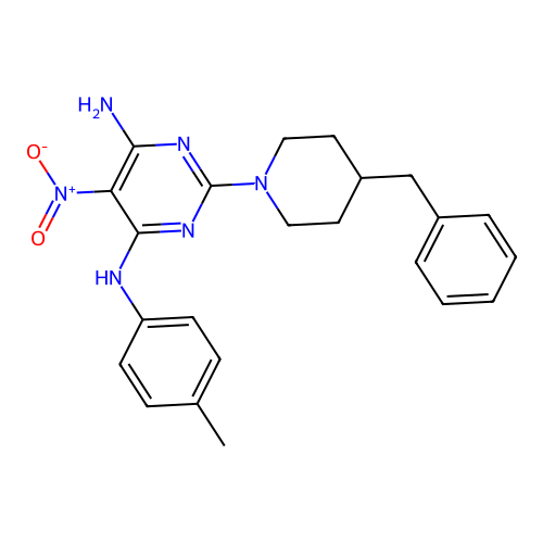 {6-Amino-5-nitro-2-[4-benzylpiperidyl]pyrimidin-4-yl}(4-methylphenyl)amine structure