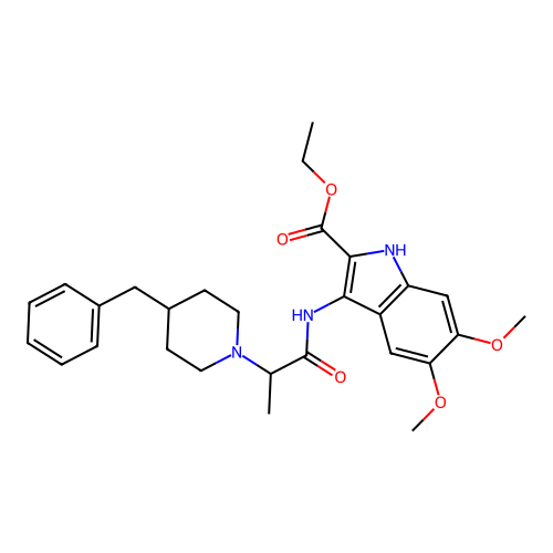ethyl 3-(2-(4-benzylpiperidin-1-yl)propanamido)-5,6-dimethoxy-1H-indole-2-carboxylate structure