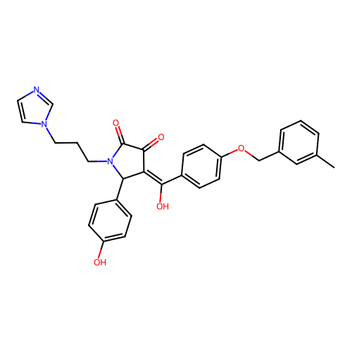 (4E)-4-(hydroxy{4-[(3-methylbenzyl)oxy]phenyl}methylidene)-5-(4-hydroxyphenyl)-1-[3-(1H-imidazol-1-yl)propyl]pyrrolidine-2,3-dione structure
