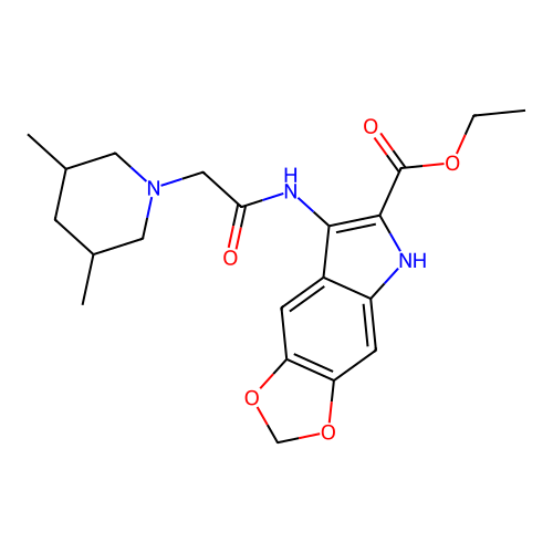 ethyl 7-(2-(3,5-dimethylpiperidin-1-yl)acetamido)-5H-[1,3]dioxolo[4,5-f]indole-6-carboxylate structure