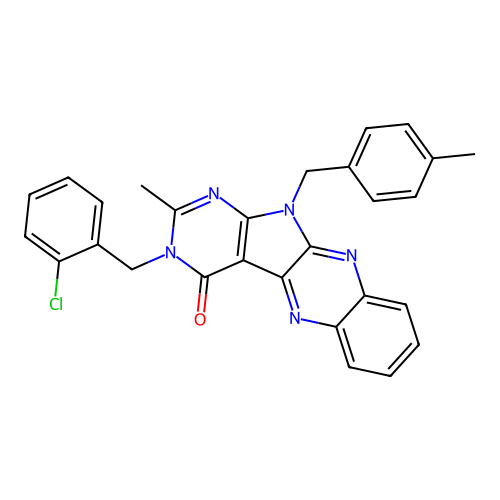 3-(2-chlorobenzyl)-2-methyl-11-(4-methylbenzyl)-3H-pyrimido[5',4':4,5]pyrrolo[2,3-b]quinoxalin-4(11H)-one structure