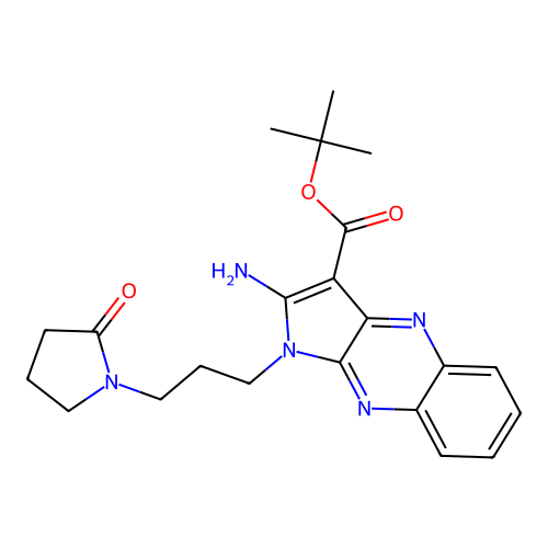 tert-butyl 2-amino-1-(3-(2-oxopyrrolidin-1-yl)propyl)-1H-pyrrolo[2,3-b]quinoxaline-3-carboxylate structure