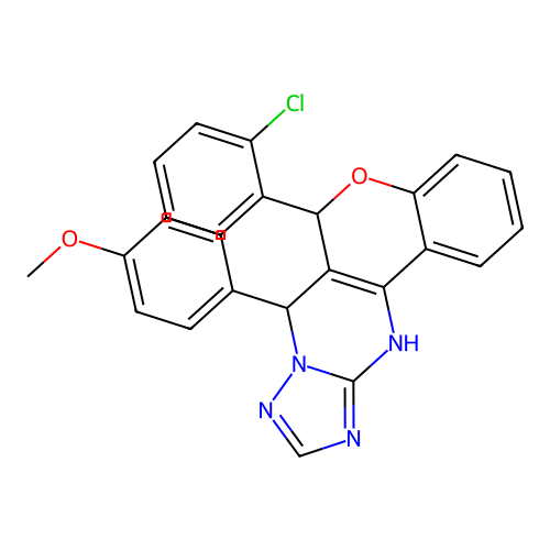 6-(2-chlorophenyl)-7-(4-methoxyphenyl)-7,11-dihydro-6H-chromeno[4,3-d][1,2,4]triazolo[1,5-a]pyrimidine structure