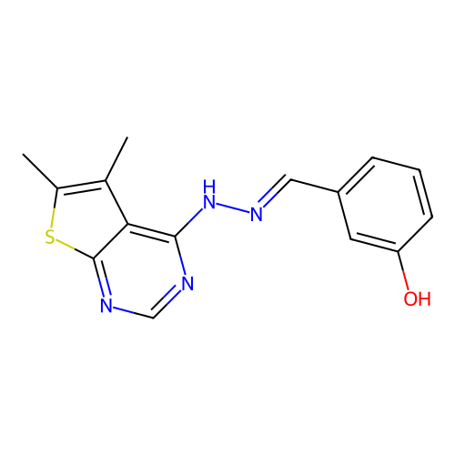 3-{(E)-[2-(5,6-dimethylthieno[2,3-d]pyrimidin-4-yl)hydrazinylidene]methyl}phenol structure