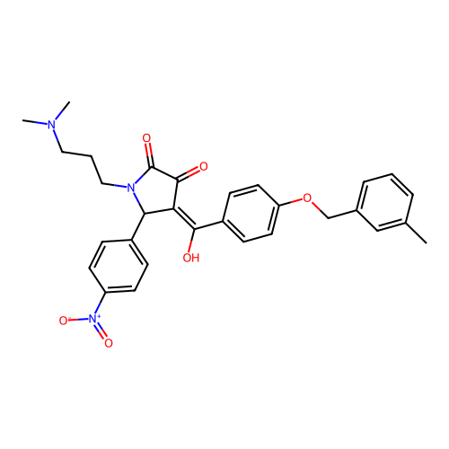 (4E)-1-[3-(dimethylamino)propyl]-4-(hydroxy{4-[(3-methylbenzyl)oxy]phenyl}methylidene)-5-(4-nitrophenyl)pyrrolidine-2,3-dione structure