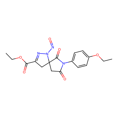 ethyl 7-(4-ethoxyphenyl)-1-nitroso-6,8-dioxo-1,2,7-triazaspiro[4.4]non-2-ene-3-carboxylate structure