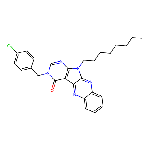 3-(4-chlorobenzyl)-11-octyl-3H-pyrimido[5',4':4,5]pyrrolo[2,3-b]quinoxalin-4(11H)-one structure