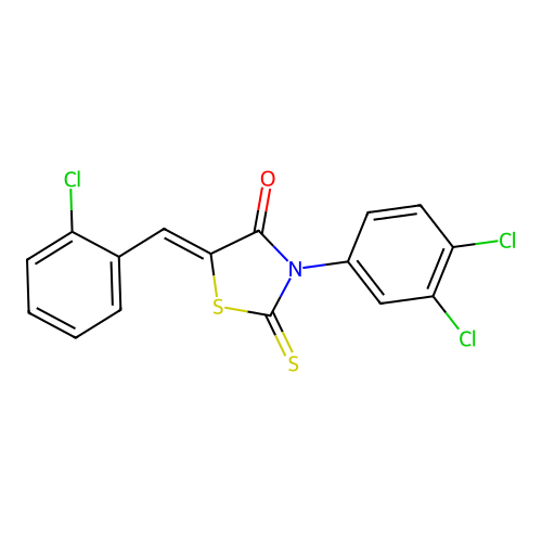 (5Z)-5-(2-chlorobenzylidene)-3-(3,4-dichlorophenyl)-2-thioxo-1,3-thiazolidin-4-one structure
