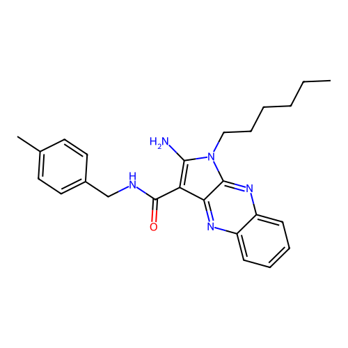 2-amino-1-hexyl-N-(4-methylbenzyl)-1H-pyrrolo[2,3-b]quinoxaline-3-carboxamide structure