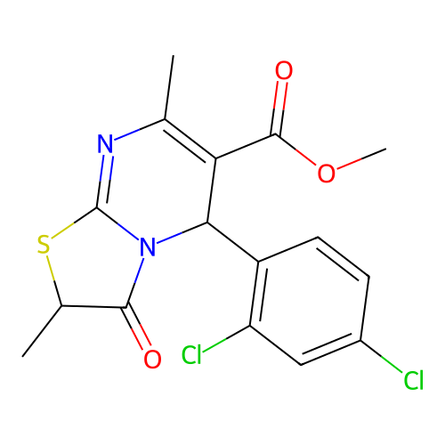 methyl 5-(2,4-dichlorophenyl)-2,7-dimethyl-3-oxo-2,3-dihydro-5H-[1,3]thiazolo[3,2-a]pyrimidine-6-carboxylate structure