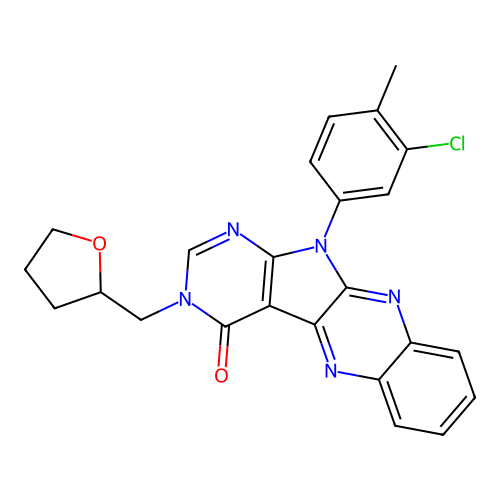 11-(3-chloro-4-methylphenyl)-3-((tetrahydrofuran-2-yl)methyl)-3H-pyrimido[5',4':4,5]pyrrolo[2,3-b]quinoxalin-4(11H)-one structure