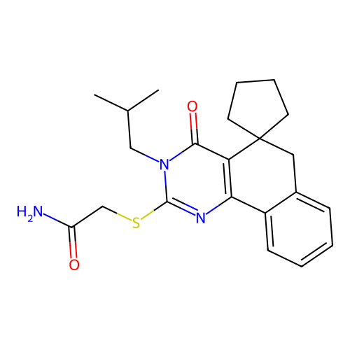 2-((3-isobutyl-4-oxo-4,6-dihydro-3H-spiro[benzo[h]quinazoline-5,1'-cyclopentan]-2-yl)thio)acetamide structure